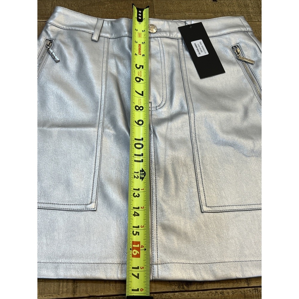Marc New York Womens Skirt Size 2 Silver Metallic Front Zipper Pockets Mini - Picture 9 of 11